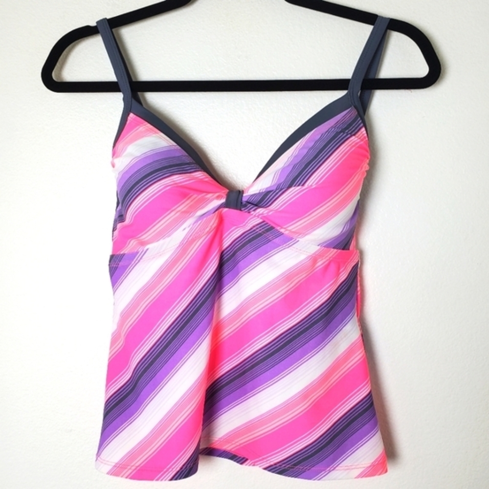 Free Country NWT Cabana Stripe Pink & Purple Underwire Tankini Swimsuit Top